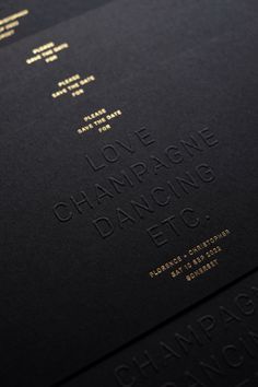 black and gold foiled love champagne dancing program