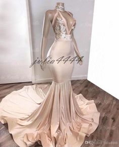 Dresses With Appliques, Sell Dresses, Champagne Pink, Prom Girl Dresses, Dresses Mermaid, Backless Prom Dresses, Dress Halter, Prom Dresses Online, Prom Girl