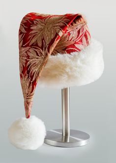 Elegant and stylish Santa Hat made from high quality golden embroidered lace and red cotton velvet fabric. The trim is made of soft fluffy faux fur. Perfect for Christmas. This unique design will definitely make you stand out during Christmas time. Universal size which will fit most of Ledies/Gents heads. Hand Washable in 30 degrees Sewing Hats, Christmas Hats, Gold Costume, Holiday Hats, White Faux Fur, Costume Hats, Christmas Hat, Cotton Velvet, Hat Making