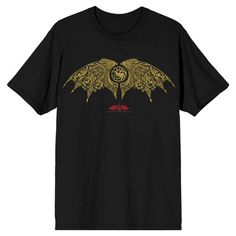 Take flight with this House of the Dragon tee. The shirt features a pair of golden dragon wings above red letters that spell out the series logo. The tee comes in a black short sleeve crew neck. Celebrate the kingdom of Westeros with this comfy t-shirt. Show House, Red Letters, Man Of The House, Golden Dragon, Gold Dragon, House Of The Dragon, Dragon Wings, House Of Dragons, The Dragon