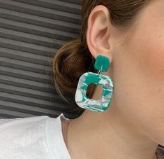 Handmade earrings  Made in Denmark Modern Green Geometric Earrings, Handmade Green Geometric Earrings, Trendy Green Drop Earrings, Trendy Geometric Green Jewelry, Trendy Green Geometric Jewelry, Trendy Hypoallergenic Green Earrings, Trendy Green Hypoallergenic Earrings, Trendy Handmade Green Earrings, Marble Earrings