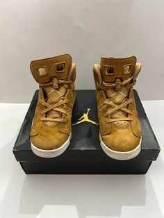 Nike Air Jordan VI6 Retro BG GS SZ 5Y  Golden Harvest White  (384665-705) Air Jordan Vi, Wmns Air Jordan 6 Retro 'gold Hoops', Womens Tie, Shoes Trainers, Air Jordan, Nike Air Jordan, Tie Shoes, Womens Shoes Sneakers, Air Jordans