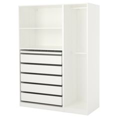 a white bookcase with drawers and shelves