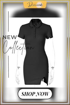 Pure Color Thread Dress Women Summer New Women Short Sleeve Fashion Temperament Hip Slim Dress Vestido Feminino Trendy Short Sleeve Dresses For Club, Trendy Short Sleeve Club Dress, Casual Slim Fit Black Dress, Casual Short Sleeve Dresses For Club, Casual Short Sleeve Club Dress, Casual Black Collared Mini Dress, Collared Black Midi Dress For Summer, Black Collared Midi Dress For Summer, Casual Collared Dress For Night Out