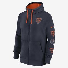 This Chicago Bears Club Hoodie combines soft fleece lining with a cotton-polyester blend to help create a warm, comfortable feel in cooler conditions. Nike Winter Fan Apparel Hoodie, Sports Season Fleece Hoodie Outerwear, Nike Winter Hoodie Fan Apparel, Hooded Fleece Outerwear For Sports Season, Nike Urban Sweatshirt With Double-lined Hood, Nike Cotton Sweatshirt For Outdoor, Nike Winter Fleece Jacket With Drawstring Hood, Nike Cotton Hooded Jacket For Fall, Nike Winter Fleece Hoodie Jacket