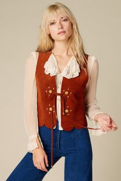 Outfit With Vest, 70s Outfit, Dead Flowers, 60s 70s Fashion, 60s And 70s Fashion, 70’s Fashion, Suede Vest