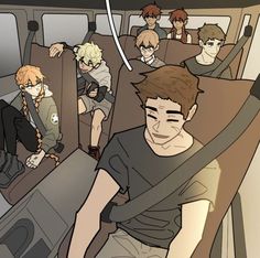 a group of people sitting in the back of a bus with one person on it's lap