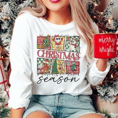 Merry Christmas Sweatshirt, Womens Christmas Season Shirt, Retro Christmas Shirt, Retro Santa Claus Shirt, Xmas Winter Holiday Shirt 👉 How To Order: 1- Please, Check and Review all Photos. 2- Choose your size from the drop-down menu and add each shirt to your cart one at a time. 3- Select Your Shirt Color from Drop-down 2 which is Shirt Color. 4- Your shipping will automatically combine when ordering multiples. 5- Checkout all at once, when the correct color and quantity has been added. 👍 Reta Long Sleeve Shirt For Christmas Gift, Holiday Long Sleeve Shirt With Graphic Print, Long Sleeve Christmas Holiday Shirt, Festive Long Sleeve Christmas T-shirt, Retro Christmas Shirt, Retro Santa, Womens Christmas, Holiday Shirt, Family Events