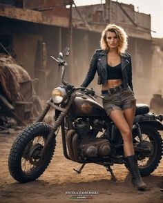 a woman sitting on top of a motorcycle