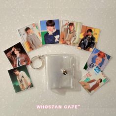 a keychain with pictures of people on it and the words who's in cafe