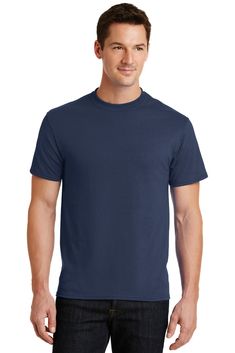 Port & Company ® - Core Blend Tee. PC55 - NAVY - S | Port & Company Core Blend Top in Navy Blue Size Small | Cotton/Polyester Blank T Shirt, Knit Shirt, Plastic Bottles, Tshirt Logo, Black And Navy, Cool Shirts, Rib Knit, Short Sleeve Tee, Shirts Tops