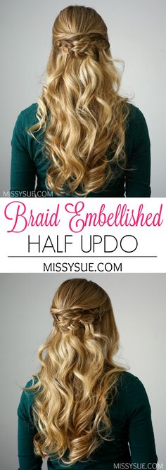 Braid Embellished Half Updo School Hairdos, 5 Braid, Hairstyle Video, Missy Sue, Half Updo Hairstyles, High Hair, Back Of The Head, Tight Curls, Half Updo