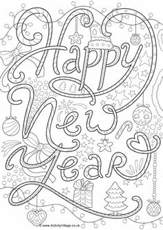 happy new year coloring page for adults