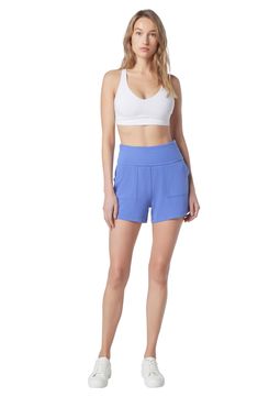 A ribbed foldover waistband enhances the comfort of pull-on French terry shorts with handy pockets. 4" inseam; 10 1/2" front rise; 14 1/2" back rise Front slant pockets 67% polyester, 28% rayon, 5% spandex Machine wash, tumble dry Imported Model stats: 5'10" height, 32" bust, 25" waist, 36" hip. Model is wearing size Small. Veri Peri, French Terry Shorts, Terry Shorts, Curator Style, Workout Shorts, Sports Women, French Terry, Nordstrom, Relaxed Fit