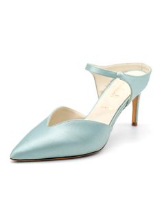 Something Bleu Women’s Shyla Satin Pump in Light Blue Light Blue Heels, Special Occasion Shoes, Ankle Wrap Sandals, Wrap Sandals, Satin Pumps, Blue Heels, 3 Inch Heels, Pointed Toe Heels, Evening Shoes