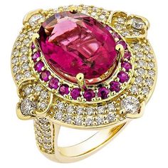 Sunita Nahata showcases an exquisite diamond studded Rubellite jewelry set that exudes grace and elegance. This exquisite 18Karat yellow gold set is ideal for any special occasion because it combines traditional elegance with modern flair. Rubelite Fancy Ring in 18Karat Yellow Gold with Ruby and White Diamond. Rubelite: 5.348 carat, 13.50X9.70mm size, oval shape. Ruby: 0.562 carat, 1.70mm size, round shape. White Diamond: 0.350 carat, 2.80mm size, round shape, G color, VS clarity. White Diamond: 0.697 carat, 1.30mm size, round shape, G color, VS clarity. Gold: 10.96g, 18Karat yellow gold. RBL65 Luxury Ruby Jewelry With Pave Setting, Exquisite Yellow Gold Diamond Ring, Gold Ruby Jewelry With Pave Setting, Luxury Hand Set Gold Diamond Ring, Luxury Gold Diamond Ring With Hand Set, Luxury Hand-set Gold Diamond Ring, Formal Hand Set Yellow Gold Diamond Ring, Luxury Hand-set Diamond Ring For Formal Occasions, Luxury Formal Hand-set Diamond Ring