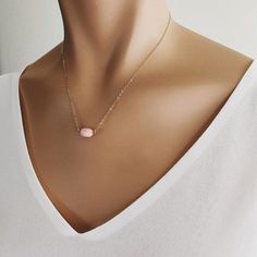 Rose Quartz Gemstone Necklace - Stadium shape - Dainty 16 inch chain 14k gold filled chain minimalist necklace - Jewelry gifts for her, mom Stone: Genuine Rose Quartz Clasp: Spring Ring Chain: 1.3mm wide Chain: 16 inches (if you need a longer chain please send us a note with your order, thanks!) About "Gold Filled Jewelry": Also called rolled-gold. These jewelry items are not actually filled with gold. They are made of a base metal covered by sheets of gold in a mechanical bonding process. Effec Minimalist Pink Necklace With Adjustable Chain, Minimalist Pink Jewelry For Mother's Day, Minimalist Pink Clavicle Chain Necklace, Minimalist Pink Pendant Necklace, Pink Minimalist Necklace With Delicate Chain, Minimalist Pink Necklace For Everyday, Minimalist Pink Everyday Necklace, Elegant Pink 14k Gold Filled Necklaces, Elegant Pink 14k Gold-filled Necklace