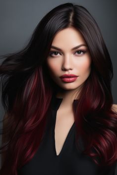 Seductive cherry black fusion offers an intoxicating blend of deep black and dark cherry red. The result is a sultry, mysterious look that’s ideal for those looking to make a bold, seductive statement. Click here to check out more stunning dark red hair color ideas for 2023. Dark Red Hair Dye, Dark Red Hair Color Ideas, Hair Color Ideas For 2023, Dark Silver Hair, Dark Cherry Red, Cherry Hair Colors, Red Hair Color Ideas, Dark Red Hair Color, Dyed Red Hair