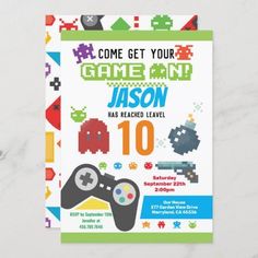 an image of a game and kaleb birthday party poster on a white background