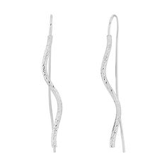 These earrings prove that sometimes straightforward is not the only answer. They feature a curved line drop that meanders its way down the sides of your ears. Their etched texture adds interest but if you really want to kick them up a notch, pair them with sparkling studs or huggies in your second hole. The pieces come with a ".925" sterling silver quality stamp as a symbol of guaranteed product quality. Made in Italy. Zirconia Earrings, Sterling Earrings, You Really, Sterling Silver Earrings, Cubic Zirconia, Jewelry Earrings, Sparkle, 925 Sterling Silver, Women Jewelry