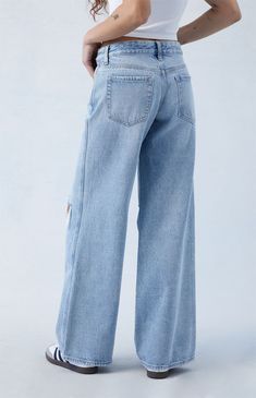 PacSun denim is back with a classic this season — the Casey Light Indigo Ripped Low Rise Baggy Jeans! These super cute Y2K-inspired jeans sit low on the waist and feature an ultra-slouchy relaxed leg, a light blue wash, and ripped details at the knees for some added edge. They're made with sustainably sourced cotton for an eco-friendly update.


	Model is wearing a size 26
	Model measurements: 5’7.5” height, 30.5” bust, 23.5” waist, 36” hips


Learn more Casual Non-stretch Jeans With Zipper Closure, Day Out Denim Jeans With Five Pockets, Denim Jeans With Five Pockets For Day Out, Casual Dark Wash Jeans With Zipper, Relaxed Fit Jeans With Zipper Closure For Spring, Spring Jeans With Zipper Closure And Relaxed Fit, Spring Relaxed Fit Jeans With Zipper Closure, Casual Denim Jeans With Zipper Closure, Medium Wash Denim Jeans For Day Out