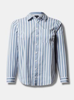 Madison Poplin Button-Up Long Sleeve ShirtMadison Poplin Button-Up Long Sleeve Shirt, STRIPE - BLUE Khaki Slacks, Casual Bottoms, Professional Wear, Crisp White Shirt, Lovely Tops, Career Wear, Lightweight Tops, Mens Shirt Dress, Stripe Print