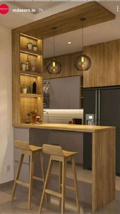 an image of a kitchen with stools in it