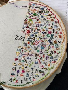 a cross - stitch project is shown on a table