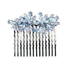 Faship Gorgeous Light Blue Rhinestone Crystal Floral Hair Comb Light Blue Hair Accessories, Blue Hair Piece, Blue Hair Accessories, Light Blue Hair, Floral Hair Comb, Teased Hair, Floral Hair Combs, Vintage Hair Combs, Crystal Hair Pins