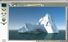 an iceberg floating in the middle of the ocean next to a computer monitor screen