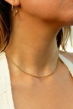 "This  gold rope chain necklace is a must for this season! High quality waterproof necklaces, lead and nickel free, hypoallergenic necklaces ★ If you like thicker rope chains, you can find here:  https://www.etsy.com/listing/1057549430 You can pair it with my rope bracelets, here: https://www.etsy.com/listing/950714011 Our 18k gold-PVD plated pieces are made to last forever. Since stainless steel is one of the least reactive metals, it will not oxidize or discolor, so you can wear your jewelry every day, everywhere. --------------------------------- ► PRODUCT DETAILS * Hypoallergenic Stainless Steel expertly plated with a tick layer of 18k real gold  (1micron) PVD coating * Measurements:  - Skinny rope chain necklace :  you can choose between 14in 16in 20in - thickness: about 2mm  - It com Hypoallergenic Chain Necklace Gift, Trendy Tarnish Resistant Chain Necklace For Gift, Gold Tarnish Resistant Rope Chain Necklace, Dainty Adjustable Rope Chain Necklace Gift, Dainty Rope Chain Necklace With Adjustable Chain, Trendy Cable Chain Necklace As Gift, Elegant Tarnish Resistant Rope Chain Necklace Gift, Trendy Rope Chain Necklace As Gift, Trendy Rope Chain Necklace For Gift