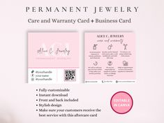 the front and back of a business card with a pink background, featuring an image of a woman's face