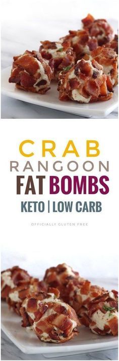 Crab Rangoon Fat Bombs Soften the Cream Cheese. Then in a large bowl mix it with the strained canned crab, the shredded mozzarella cheese, the garlic and onion powder and the salt and pepper. Mix until well Combined. Place in the fridge for 1/2 hour. 2. Cook the bacon until crispy. Set aside to cool, then chop into small pieces. 4. Scoop 1 Tbsp size balls of the cream cheese and crab mixture and use you fingers to make them ball shaped. Roll the balls in the chopped up bacon. (I washed my hands Keto Bacon, Mid Afternoon, Crab Rangoon, Fat Bomb Recipe, Diet Vegetarian, Low Carb Snacks, Idee Pasto Sano