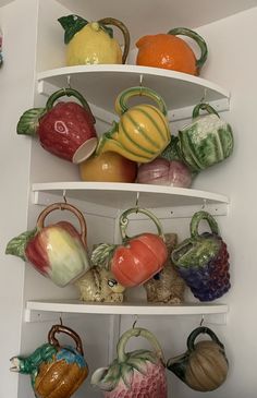 there are many different fruits and vegetables on the shelves