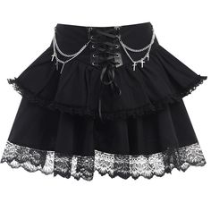 Shipping: Worldwide Express Shipping AvailableDelivery time: 7-15Days Fast ShippingReturns: Fast refund, 100% Money Back Guarantee. Black Skirt With Chain, Skirt Types, Black Layered Skirt, Goth Ideas, Goth Skirts, Short Pollera, Goth Outfit, Halloween Autumn