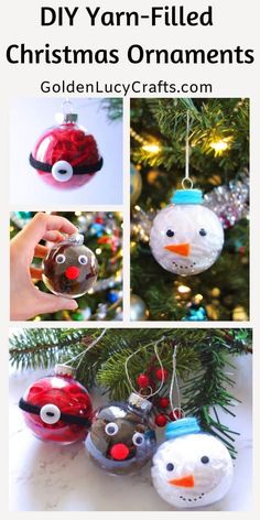 These cute DIY yarn-filled clear Christmas ornaments make great holiday craft projects for those who love to knit or crochet and have yarn available at home! These ball-shaped ornaments make beautiful decorations for your Christmas tree. You can also give them as a little present to kids, teachers, family, and friends. These ball Christmas ornaments … Filled Ornaments, Kids Christmas Crafts Ornaments, Christmas Ball Ornaments Diy, Christmas Ornaments Diy Kids, Ornaments Diy Kids, Class Crafts, Girls Crafts, Clear Christmas Ornaments, Advent Ideas