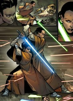 star wars comic page with darth vader and lightsaben in the background