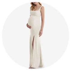 a pregnant woman in a white gown