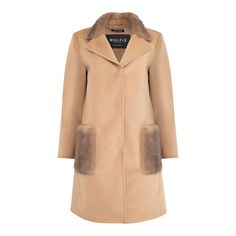 Cashmere blend coat Real mink fur collar and patch pockets Snap closure Unlined 36" length Dry cleaning by fur specialist only Style # 3434 Cashmere Cape, Fur Trim Coat, Cashmere Coat, Mink Fur, Double Face, Fur Collar, Fur Collars, Fur Trim, One Size Fits All