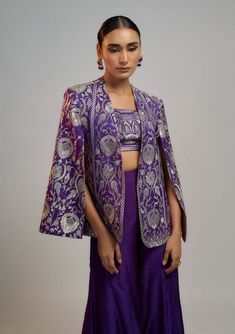 Gopi Vaid, Smart Chic, Purple Blazer, Traditional Jacket, Resham Work, Adventurous Women, Chic Blazer, Palazzo Set, Party Wear Indian Dresses