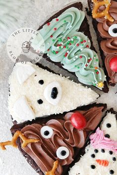 there are four slices of cake decorated to look like animals