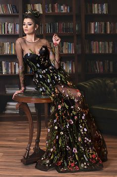 Gaun Tulle, Black Tulle Dress, Elegant Embroidery, Floral Dresses Long, Maxi Dress Evening, Dress Evening, Dress Prom, Bride Dresses, Long Gown