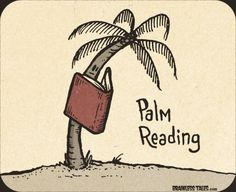 a palm tree with a book in it and the words palm reading written on it