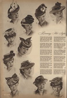 1940s Hats Women, 40s Accessories, Closet Historian, 1940s Hats, Velo Vintage, Women Hats Fashion, Vintage Hats