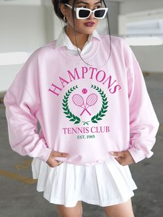 Express the Vintage Tennis Club Aesthetic with this cute Hamptons Tennis Club Sweatshirt! This Preppy Sweatshirt is super comfy! Size up for a Trendy Oversized Look! SHIPS FREE! SIZING TIPS: Size up 2-3 sizes from your "usual size" to get the "Oversized" Look! (2 sizes up is most common, and 3 sizes up is more dramatic) For a "relaxed fit" order your "usual size". When in doubt, lay your favorite fitting Sweatshirt flat and measure armpit to armpit and compare the width against the Size Chart in Tennis Club Aesthetic, Vintage Tennis Club, Hamptons Tennis, Tennis Club Sweatshirt, Preppy Sweatshirts, Club Aesthetic, Clubbing Aesthetic, Vintage Tennis, Tennis Club