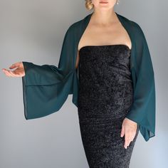 A very elegant chiffon sleeves wrap for your wedding party or evening dress. Made of soft chiffon, very comfortable and easy to wear. Color: deep green ( other colors are available ) Size : unique / fits all You can use it as a wrap, shawl or stola. WE have matching bags in our Etsy Shop! WE accept credit cards! Elegant Wrap Shrug For Party, Elegant Party Wrap Shrug, Party Chiffon Shawl, Elegant Green Shawl For Party, Prom Garters, Green Peacock, Wedding Shrug, Chiffon Sleeves, Bridal Bolero