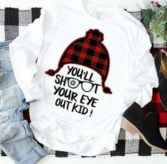 Trendy Fashion NEW! Shoot your eye out Christmas T-Shirts Sweatshirts Long Sleeves S-3XL, Mens Shirts Earl Sweatshirt, Christmas T Shirts, Different Countries, Vacation Shirts, Christmas Fashion, Plaid Christmas, Holiday Shirts, Printed Sleeves, Direct To Garment Printer