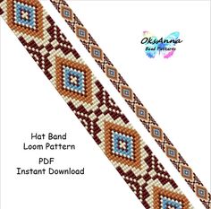 the beaded bracelet pattern is shown in brown, blue and white