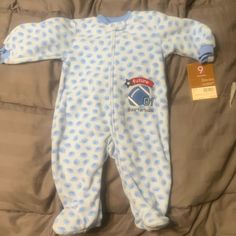 9month Baby Boy Football Fleece Sleeper New With Tags Dog Free Home Blue Winter Onesie For Sleep, Blue Winter Sleep Onesie, Super Soft Long Sleeve Onesie For Playtime, Blue Onesie For Winter Sleepover, Blue Winter Onesie For Sleepover, Blue Winter Onesie For Sleepovers, Cozy Long Sleeve Blue Onesie, Light Blue Long Sleeve Onesie For Playtime, Blue Long Sleeve Onesie For Sleepover