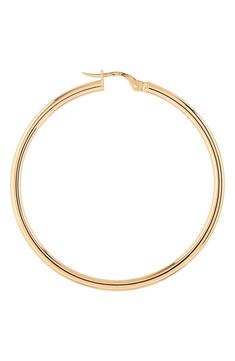 Large, gleaming 18-karat gold hoops make a timeless accessory. 1 5/8" hoop diameter; 1/8" width. Snap-post closure. 18k gold. By Roberto Coin; made in Italy. Luxury Yellow Gold Hoop Earrings, Elegant Gold Open Circle Hoop Earrings, Luxury Hoop Earrings With Shiny Finish, Classic Yellow Gold Round Hoop Earrings, Classic Round Yellow Gold Hoop Earrings, Timeless Gold Diamond Hoop Earrings, Timeless Yellow Gold Round Hoop Earrings, Yellow Gold Hoop Jewelry With Gold Clasp, Gold Polished Hoop Earrings